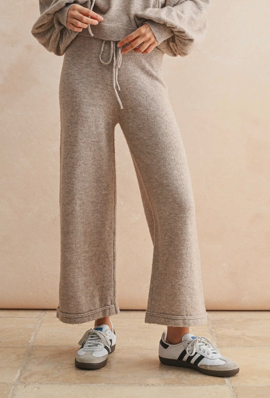 Two Toned Ribbed Waist Band Pants (Oatmeal)