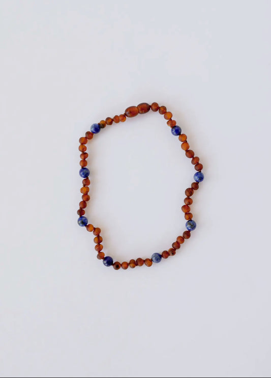Raw Cognac Baltic Amber + Lapis Lazuli || Halo Necklace