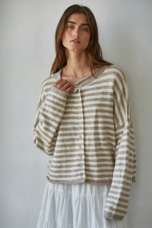 Taupe Striped Knit Sweater