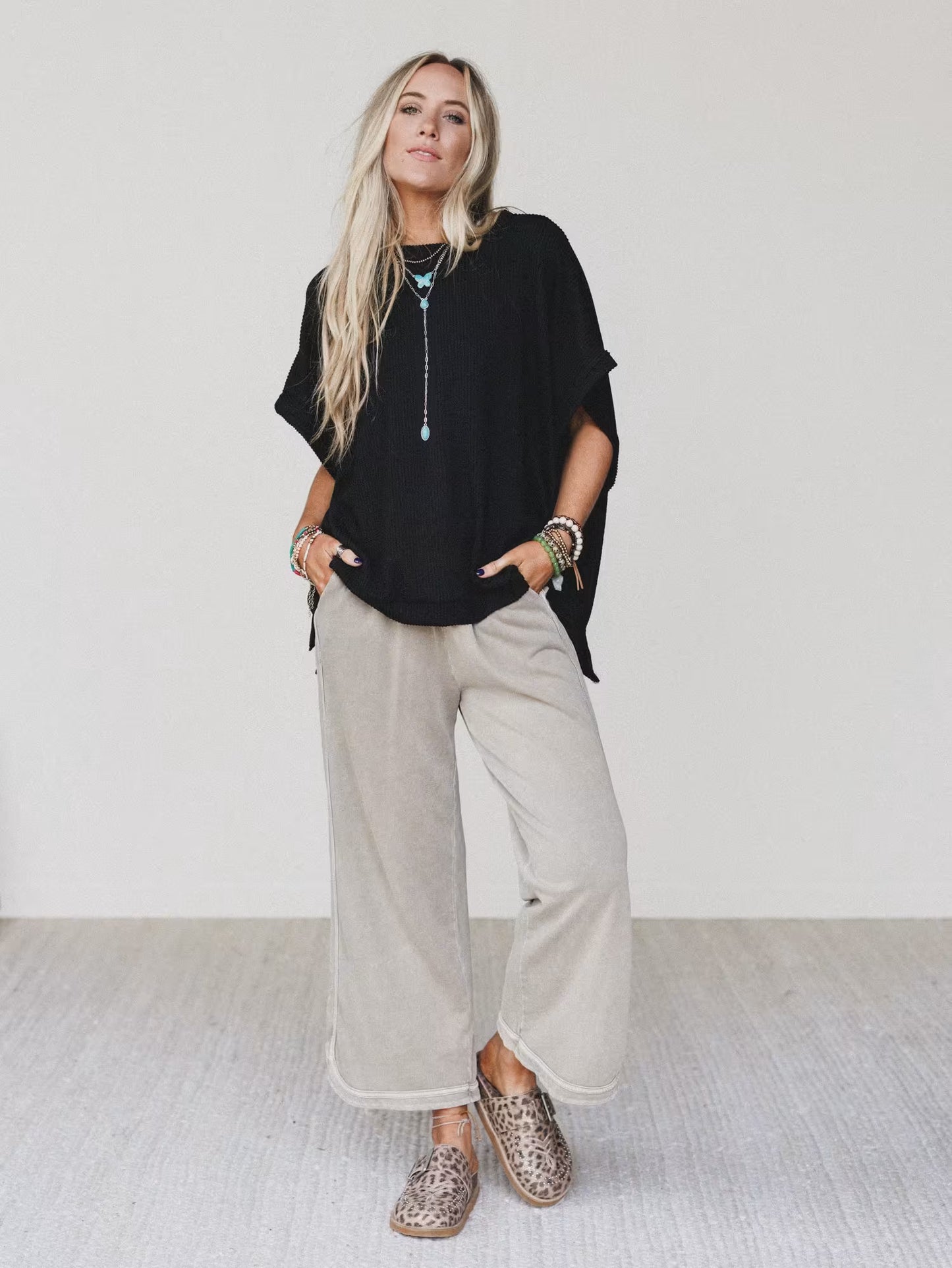 So Comfy Wide Leg Pant Cropped Length (Stone)