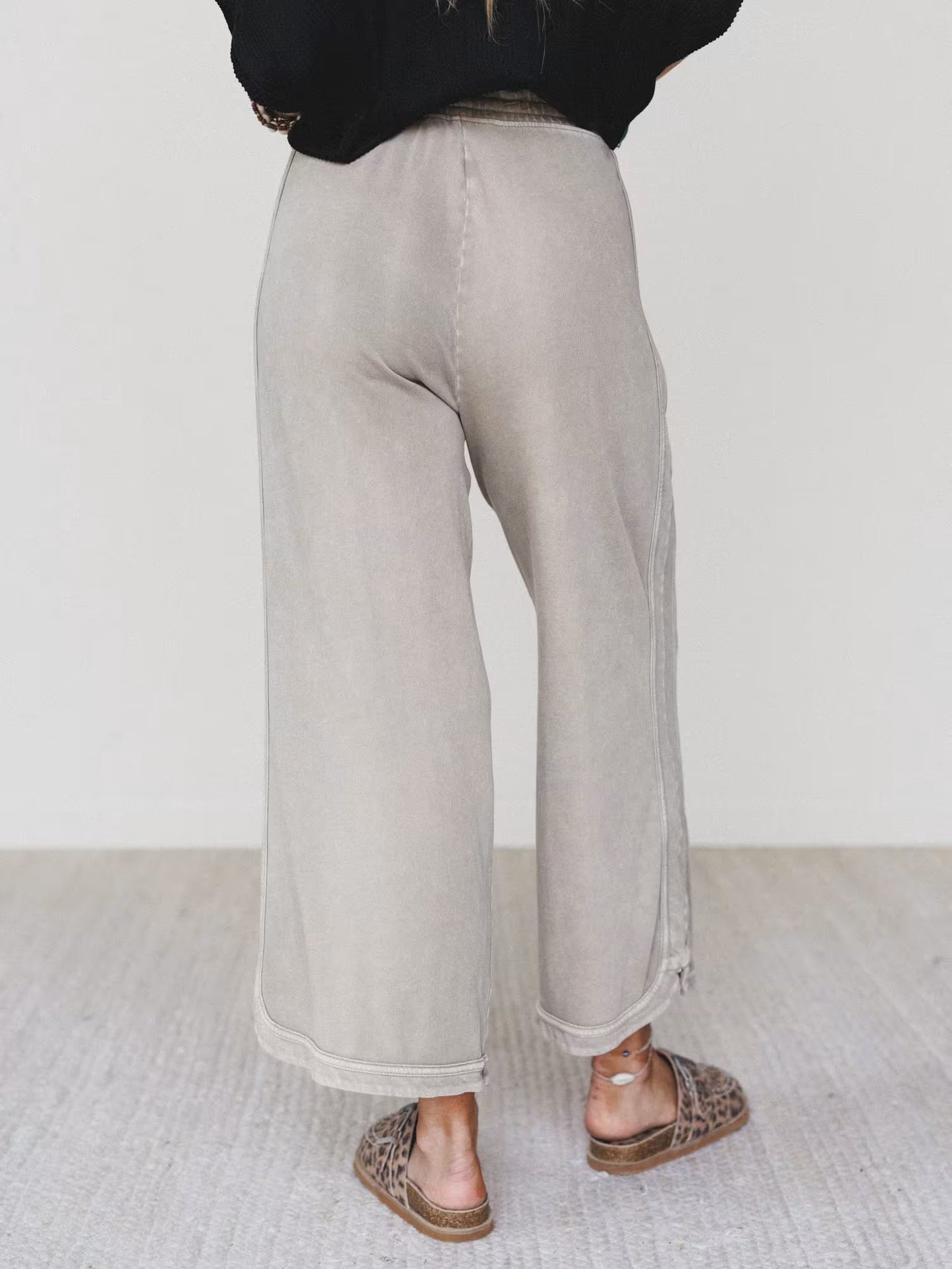 So Comfy Wide Leg Pant Cropped Length (Stone)