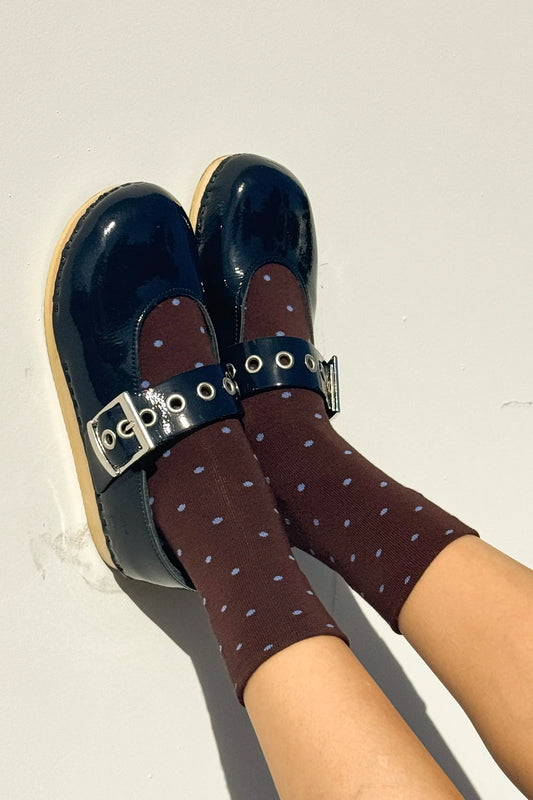 SNEAKER SOCKS - POLKA DOT - CACAO/BLUE