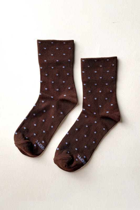 SNEAKER SOCKS - POLKA DOT - CACAO/BLUE