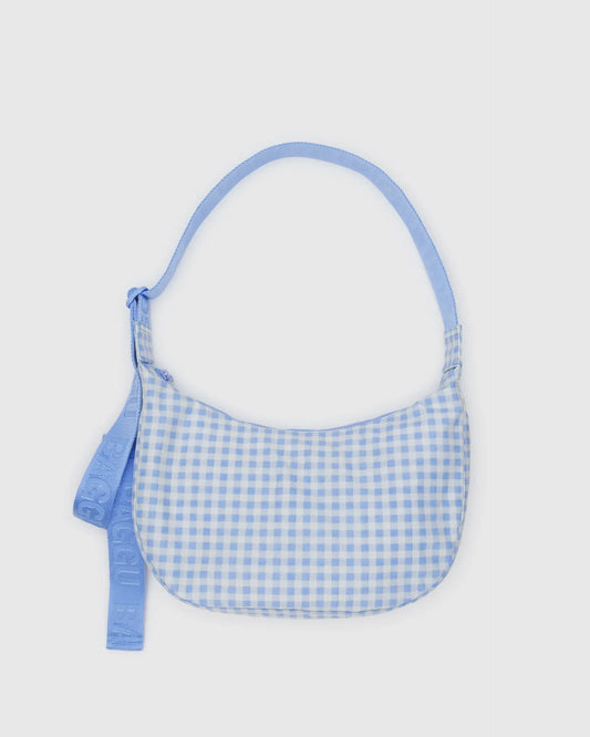 Medium Nylon Crescent Bag (blue gingham)