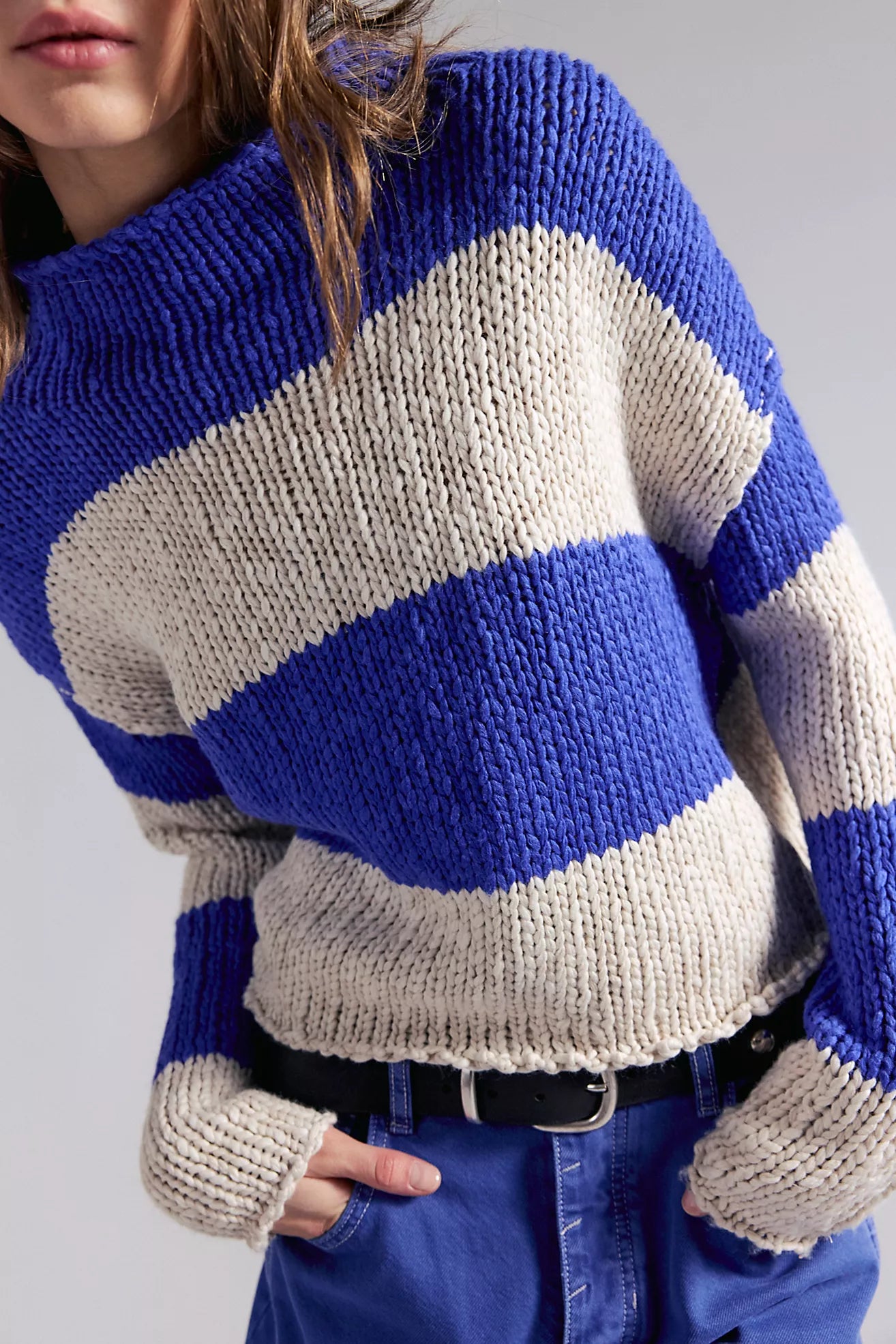 Free People Opal Rugby Stripe Sweater (Cobalt Combo)