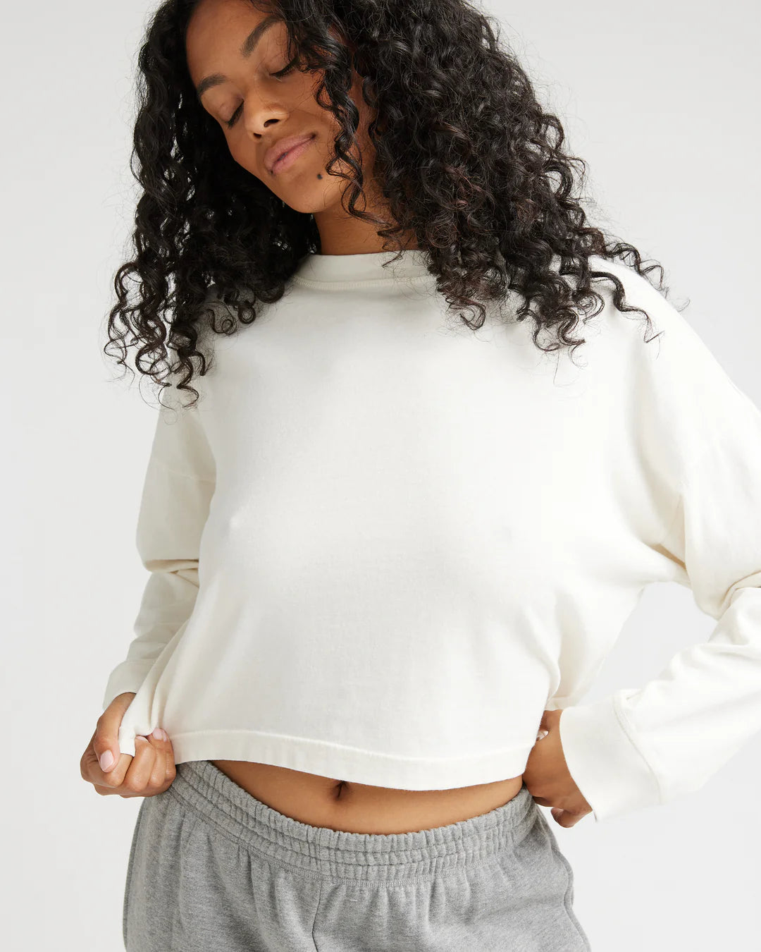 Women's Relaxed Crop Long Sleeve Tee (Bone)
