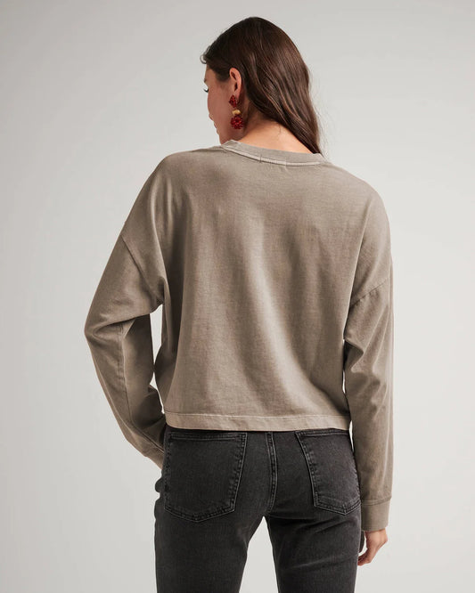 Women's Relaxed Crop Long Sleeve Tee (Warm Grey)