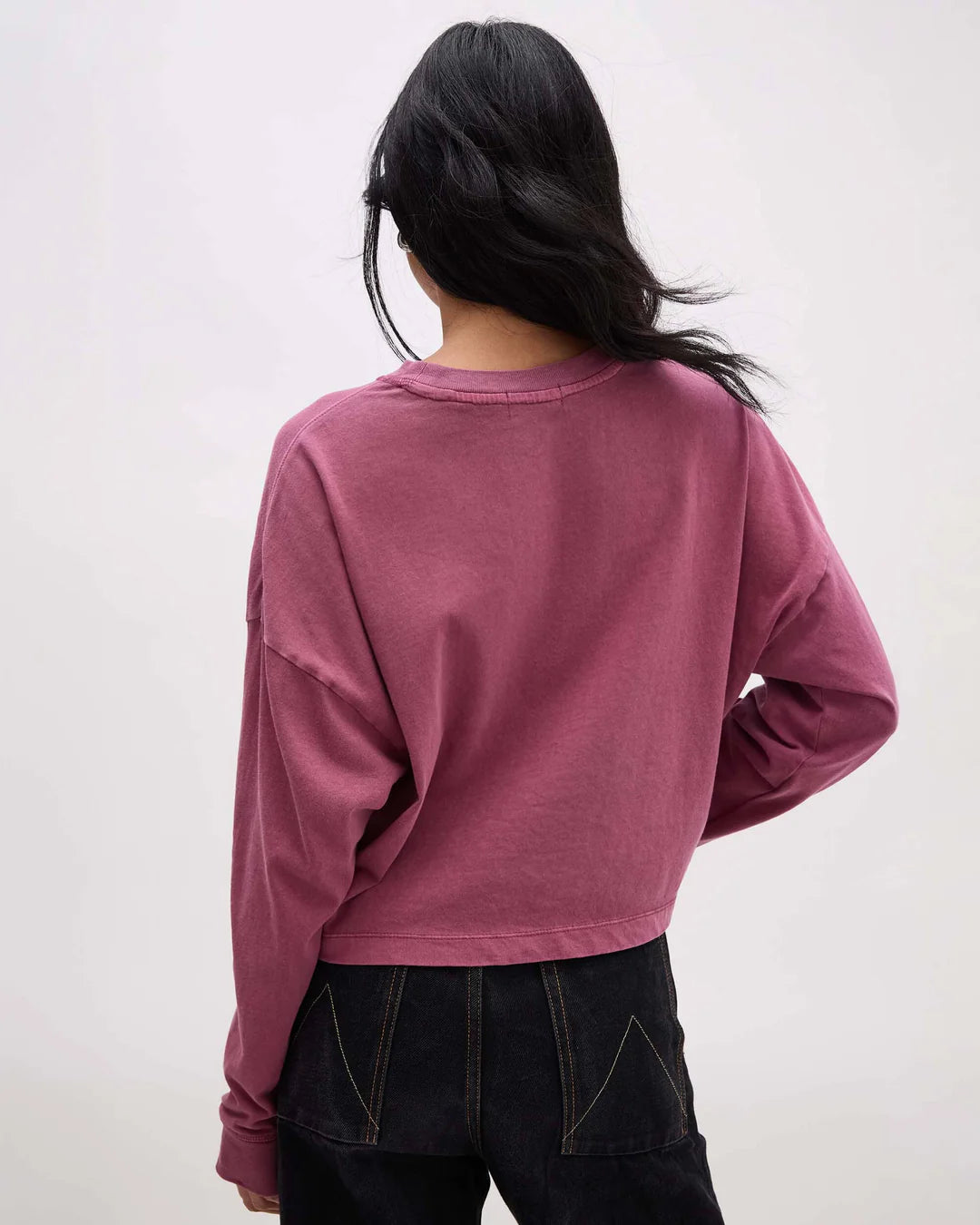 Women's Relaxed Crop Long Sleeve Tee (Burgundy)