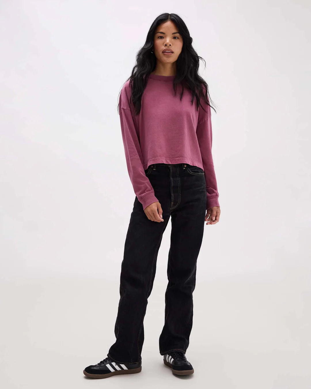 Women's Relaxed Crop Long Sleeve Tee (Burgundy)