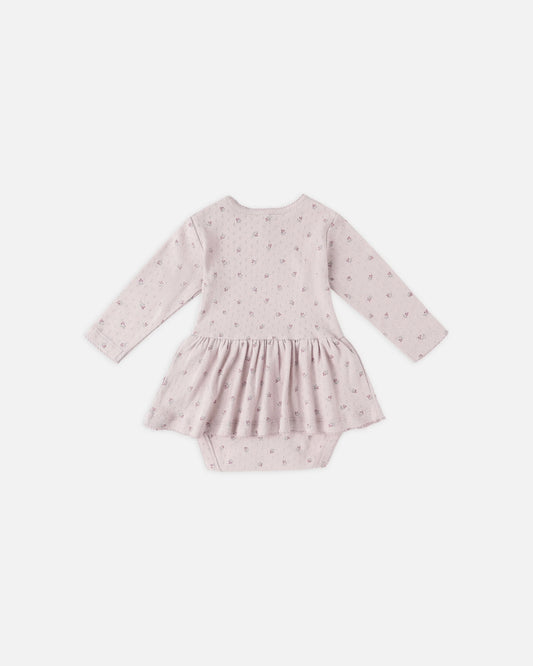 POINTELLE SKIRTED BODYSUIT || LILAC DITSY