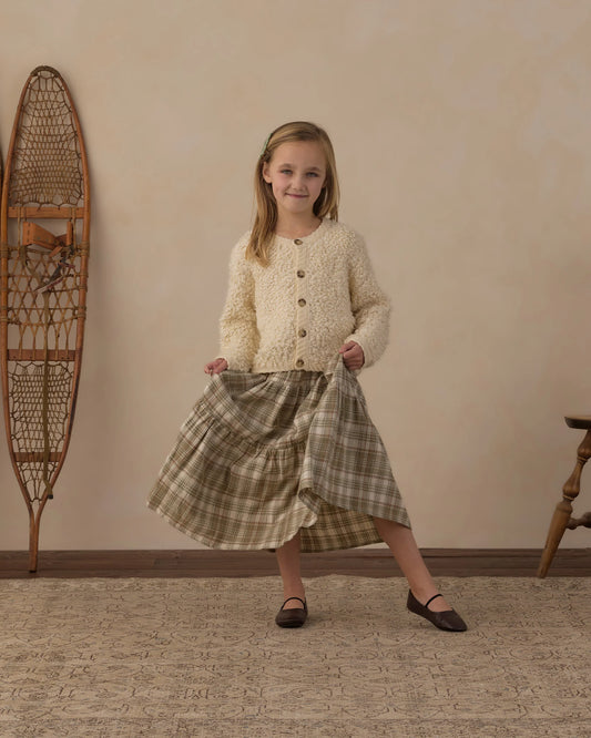 TIERED MIDI SKIRT OLIVE DOBBY PLAID