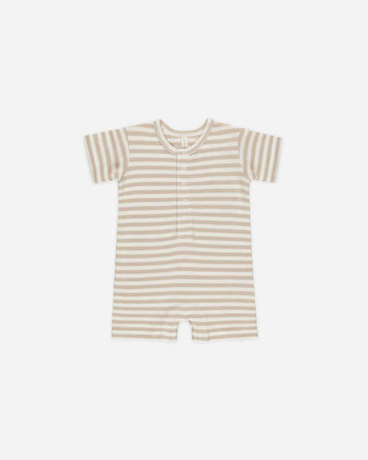 Waffle Snap Romper | Oat Stripe