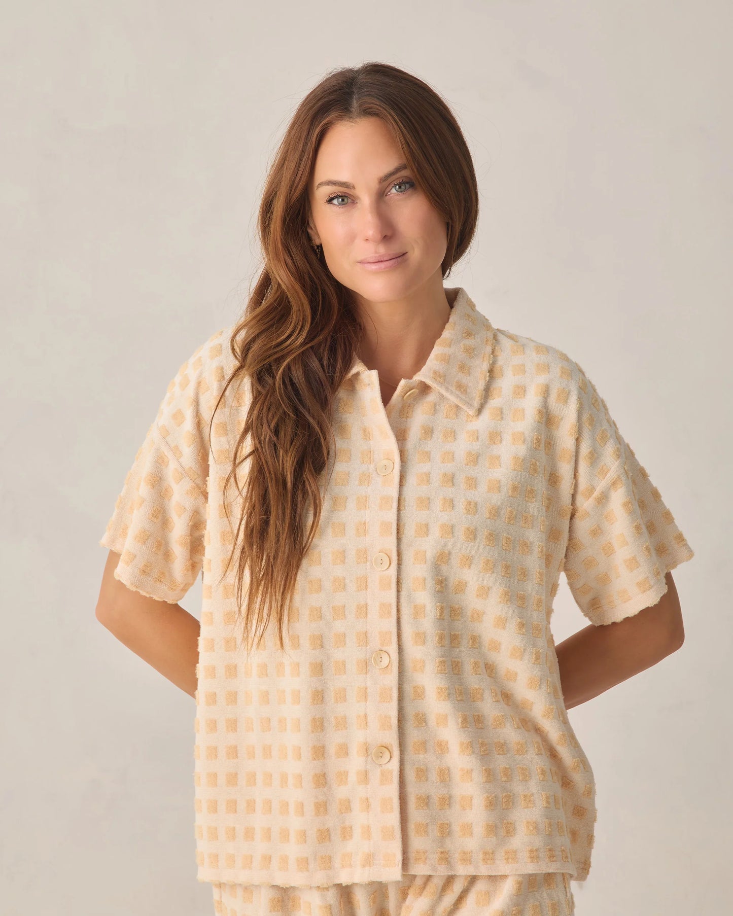Women's Terry Cover Up Set Butterscotch Grid