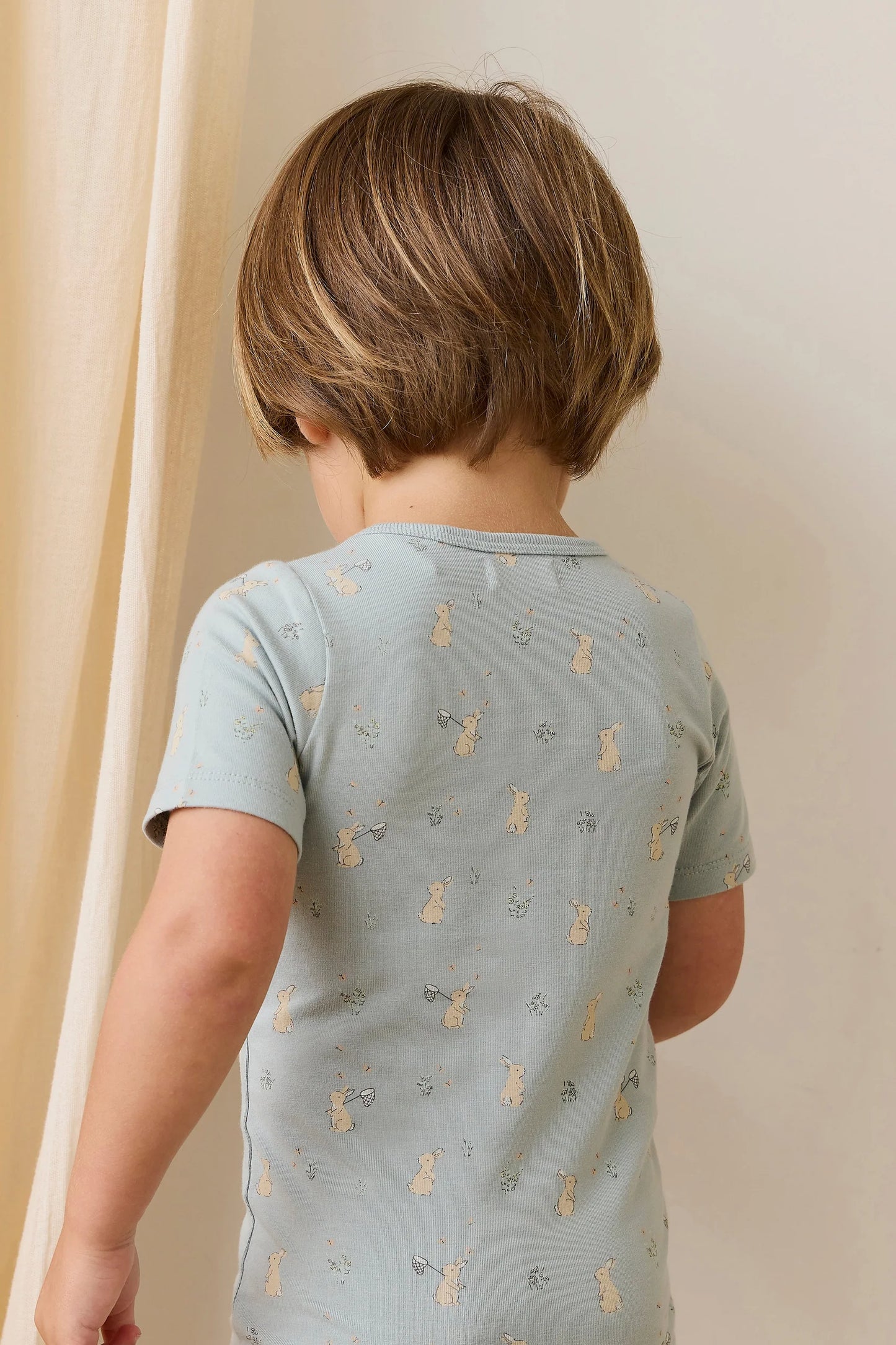 Organic Cotton Halston Short Sleeve Pyjama Set-Lapin Jardin Blue