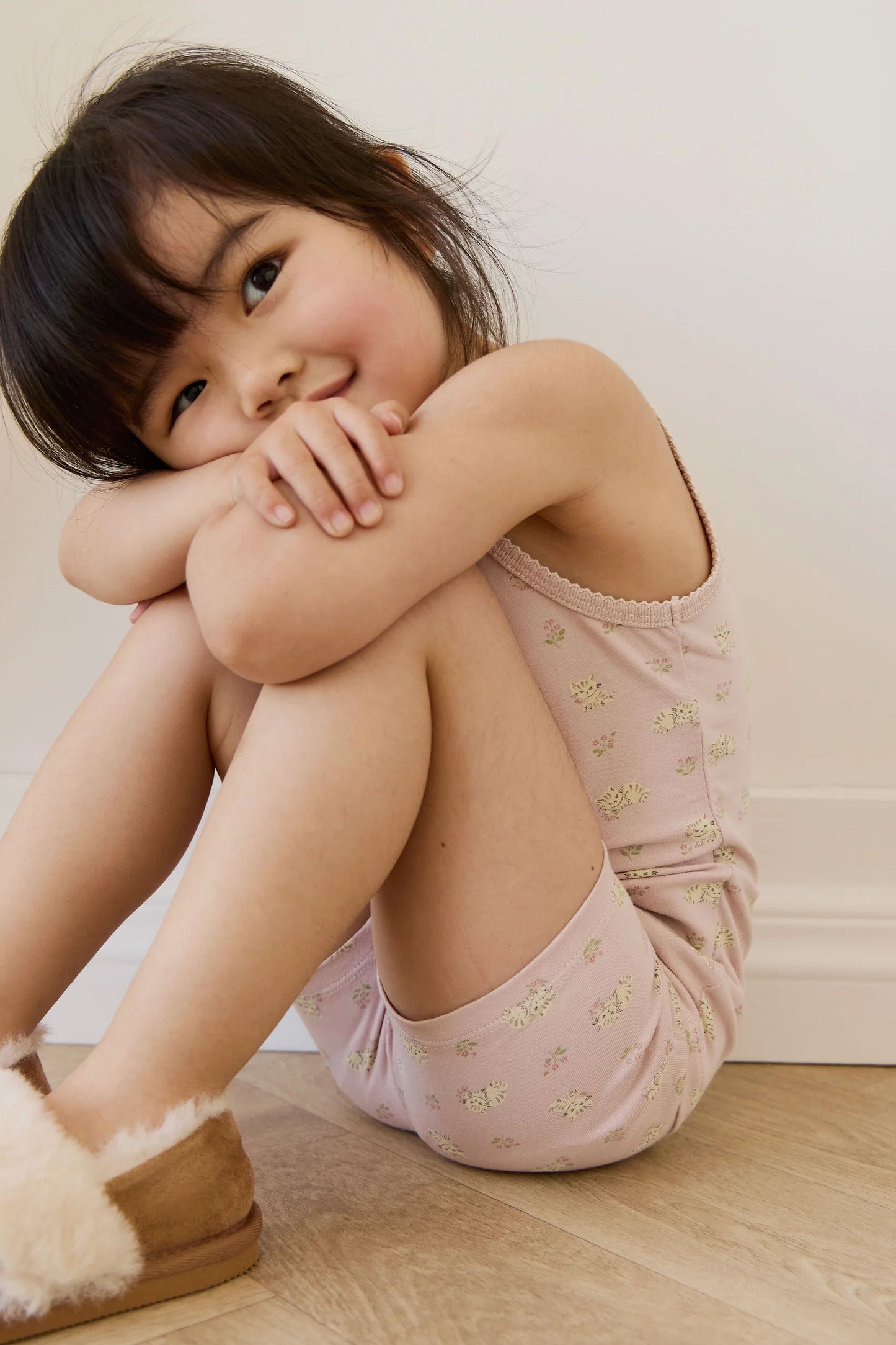 Organic Cotton Jude Singlet Pajama Set - Moon Floral Mauve