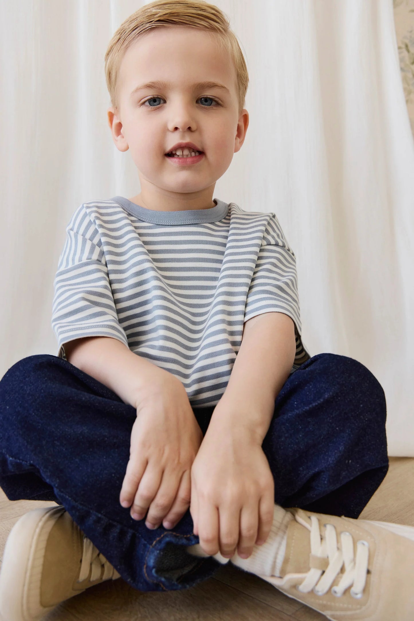 Pima Cotton Wesley Tee-Narrow Stripe Dawn / Cloud