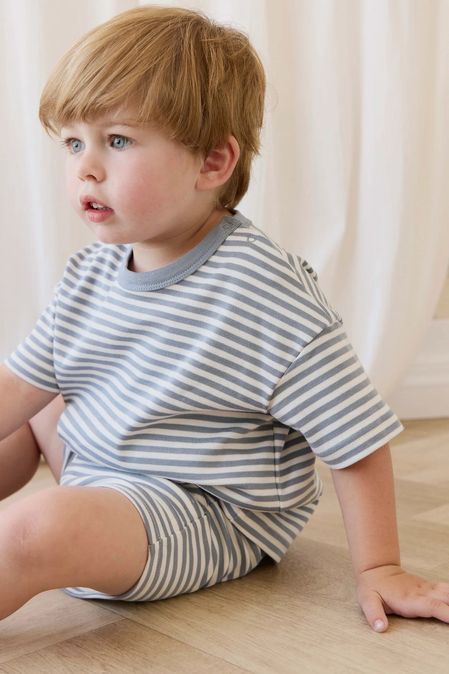 Pima Cotton Wesley Short-Narrow Stripe Dawn / Cloud