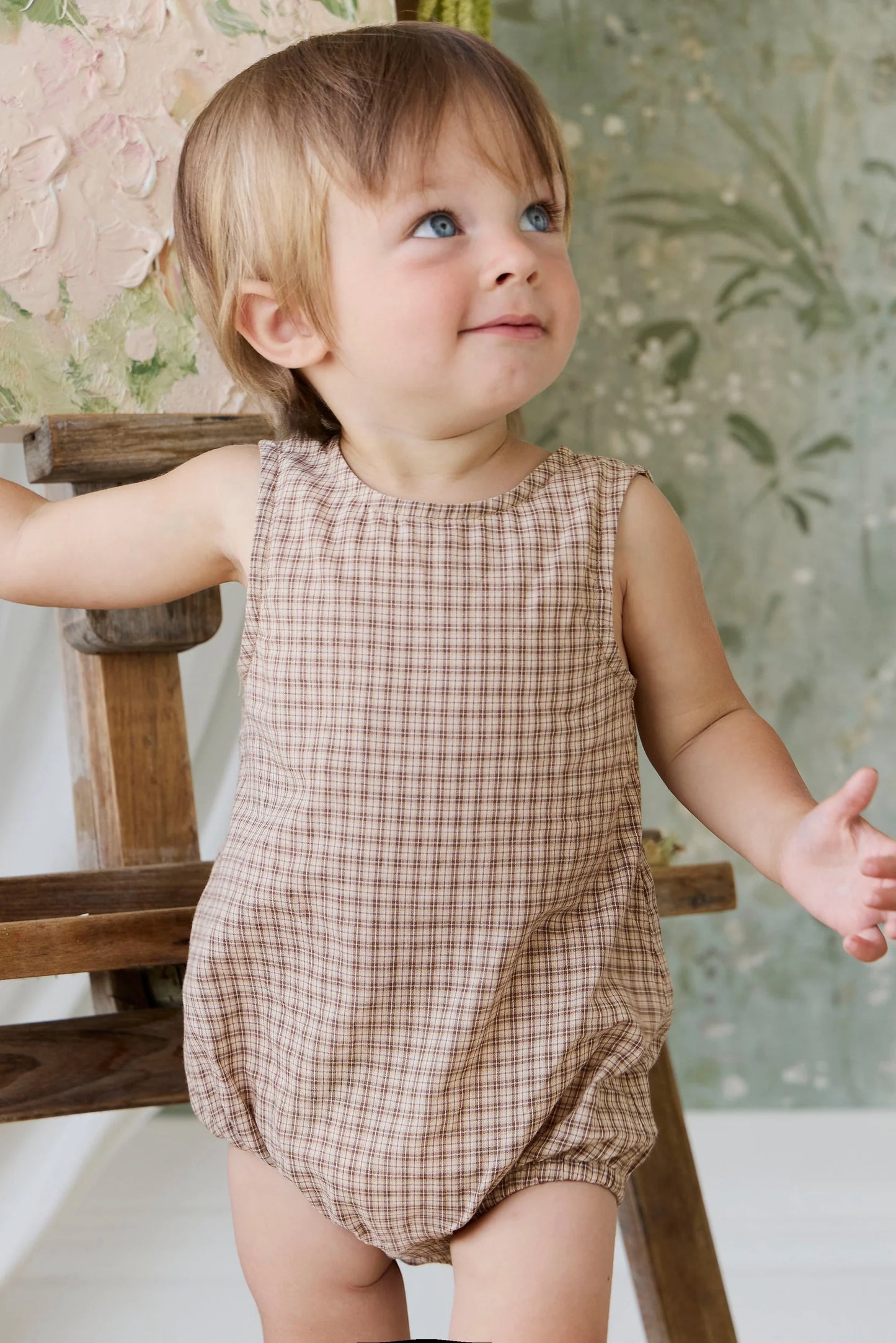 Organic Cotton Bentley Playsuit - Cabin Check Cocoa