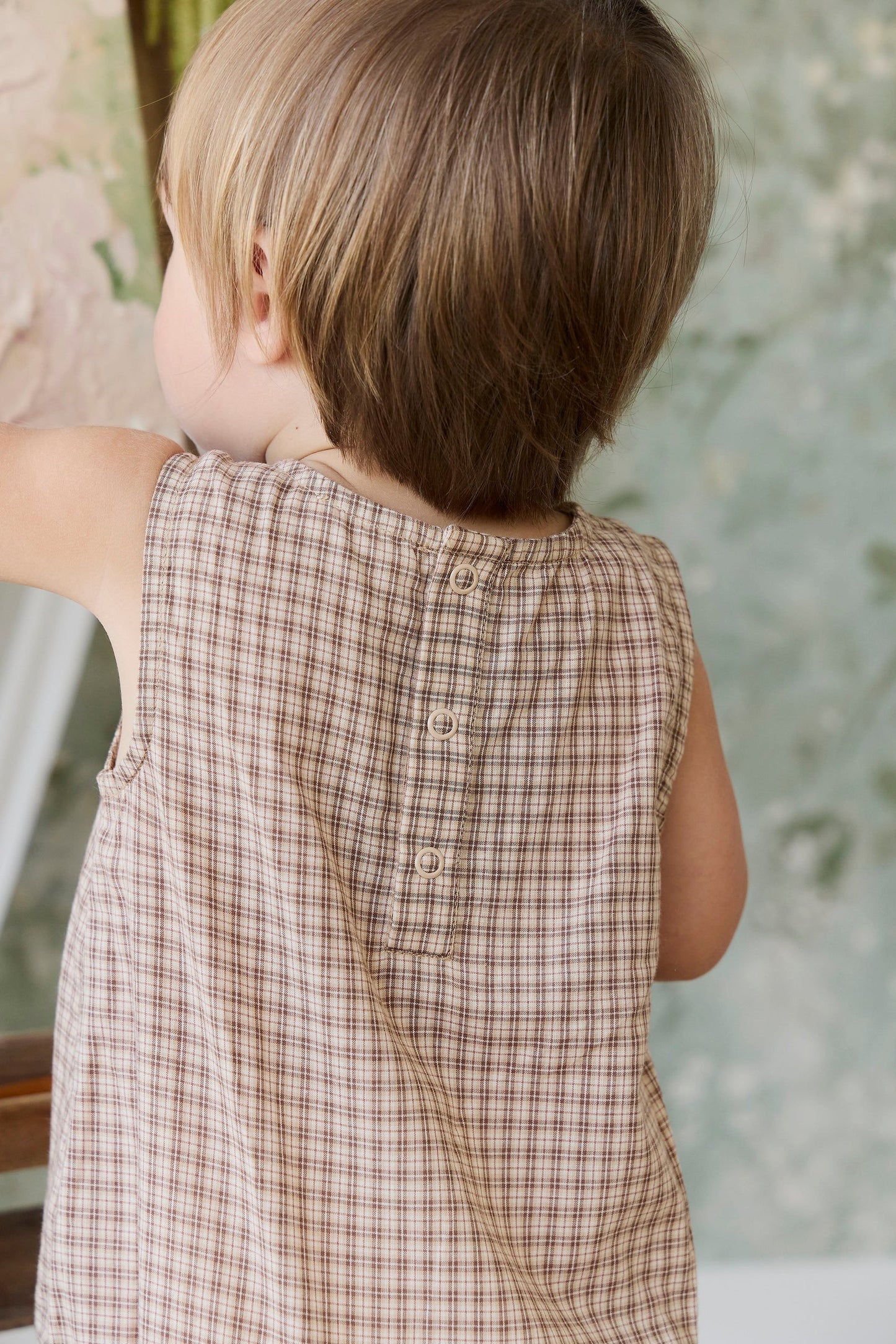 Organic Cotton Bentley Playsuit - Cabin Check Cocoa