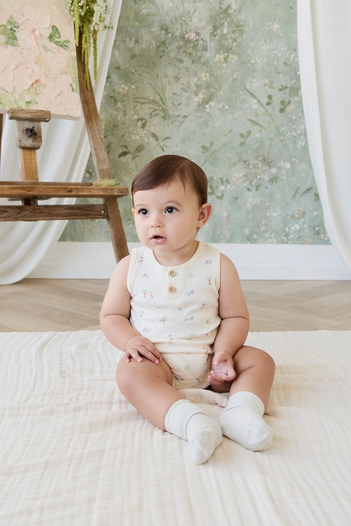 Organic Cotton Archie Playsuit - Savannah Animals Tofu