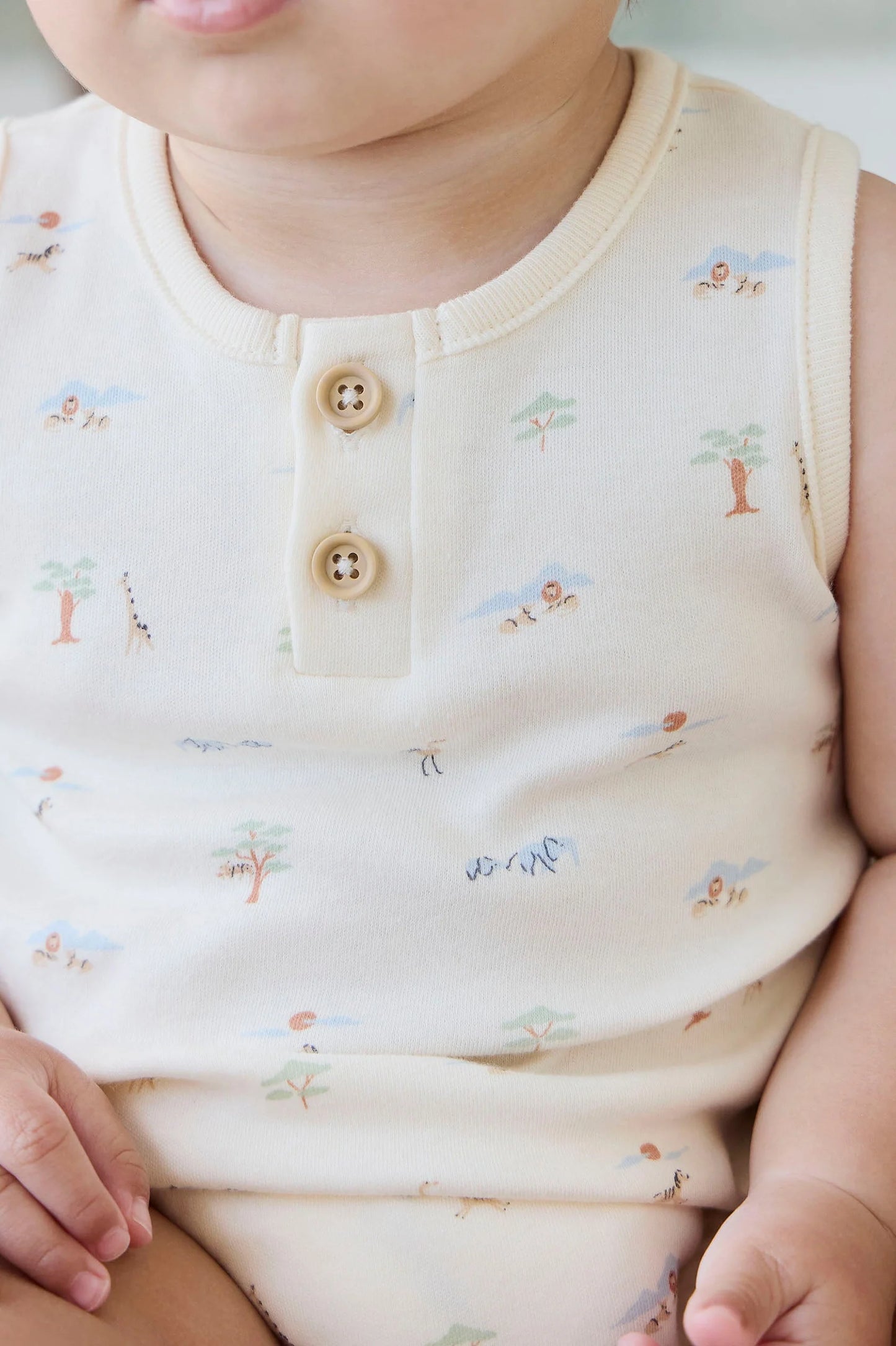 Organic Cotton Archie Playsuit - Savannah Animals Tofu