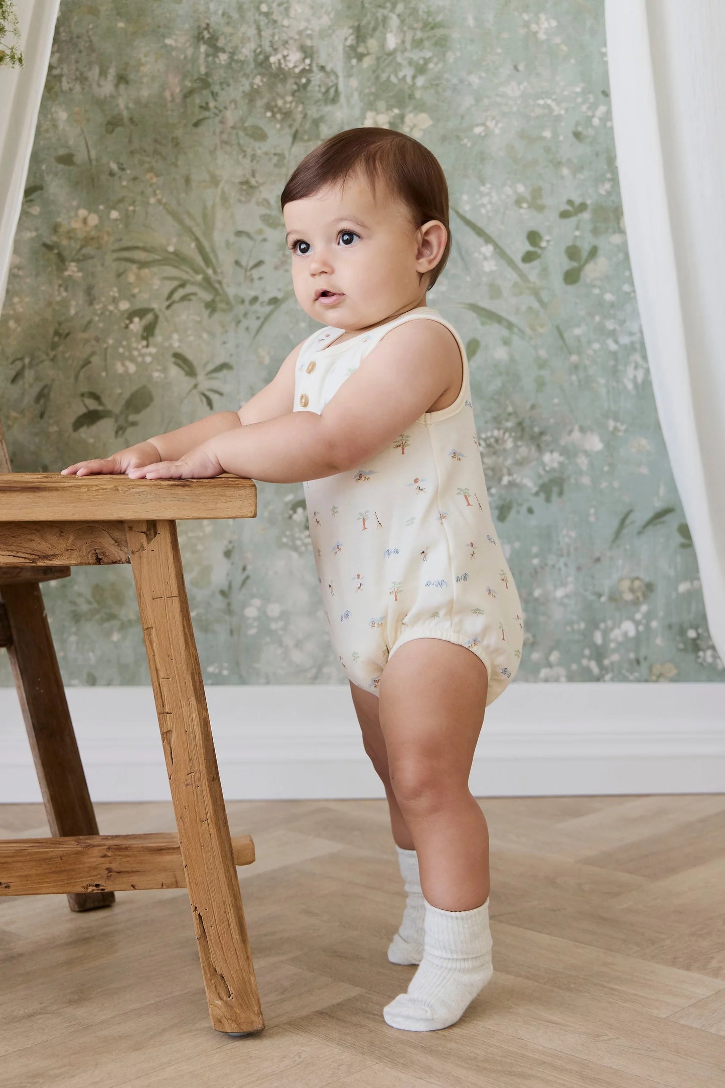 Organic Cotton Archie Playsuit - Savannah Animals Tofu