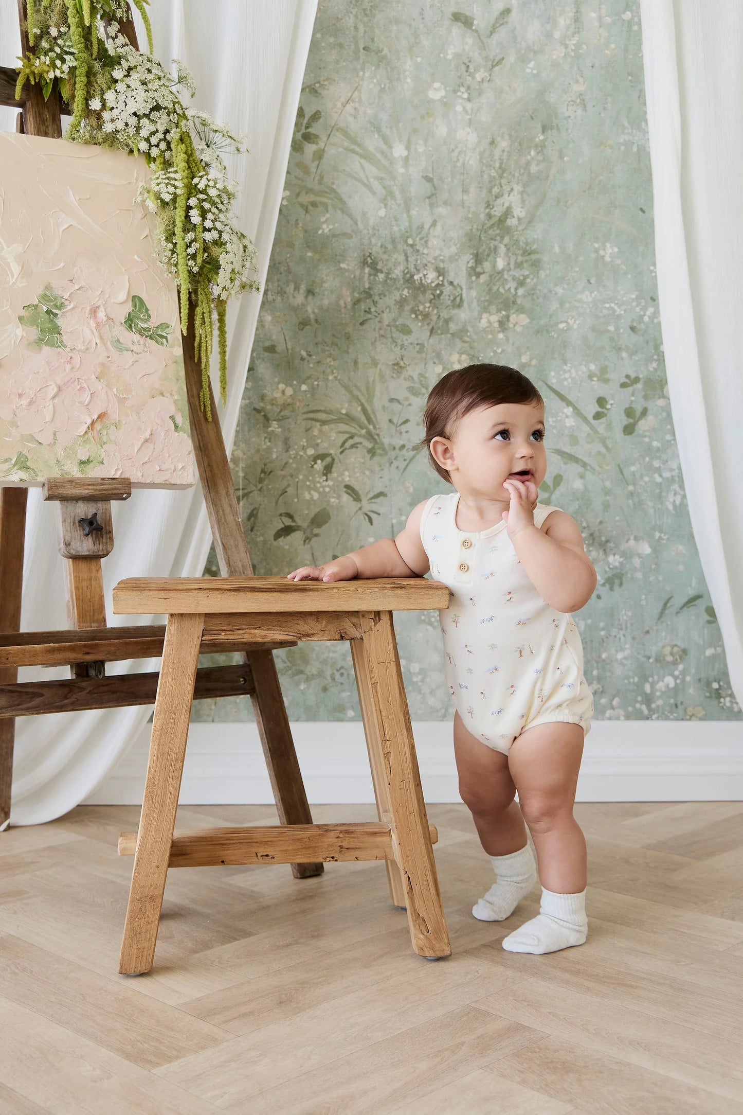 Organic Cotton Archie Playsuit - Savannah Animals Tofu
