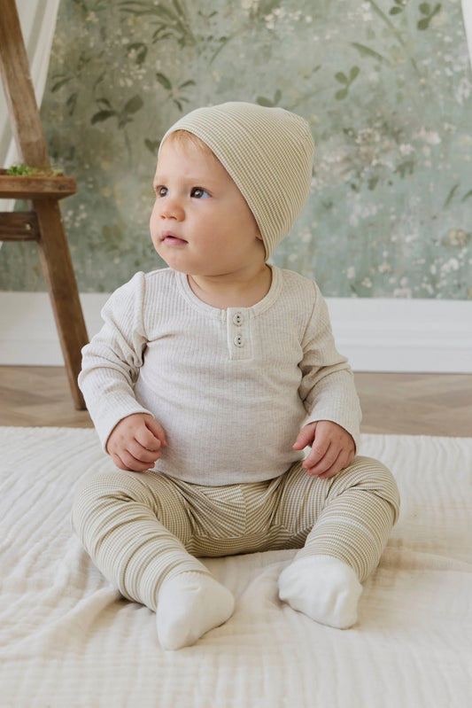 Organic Cotton Fine Rib Wiley Legging - Petite Stripe Hay/Cloud