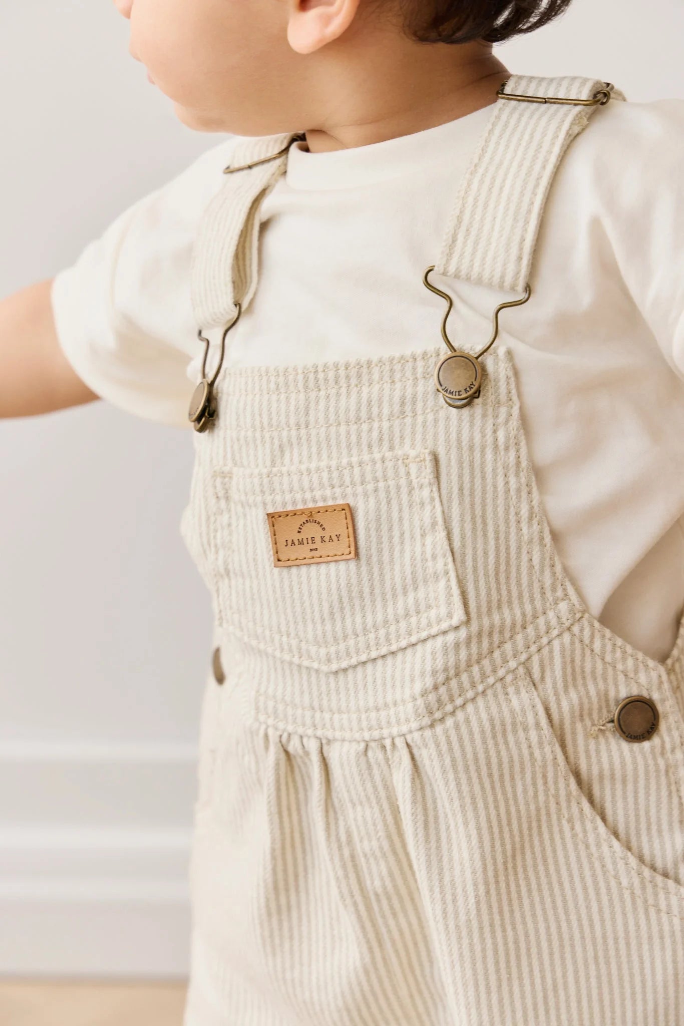 Cecil Overall - Fine Vertical Stripe Sandy Brown/Cloud