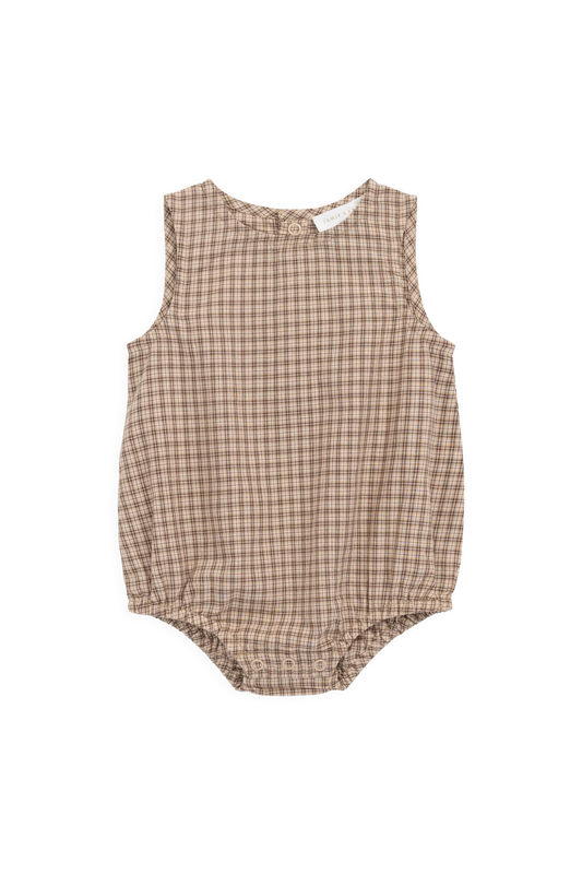 Organic Cotton Bentley Playsuit - Cabin Check Cocoa