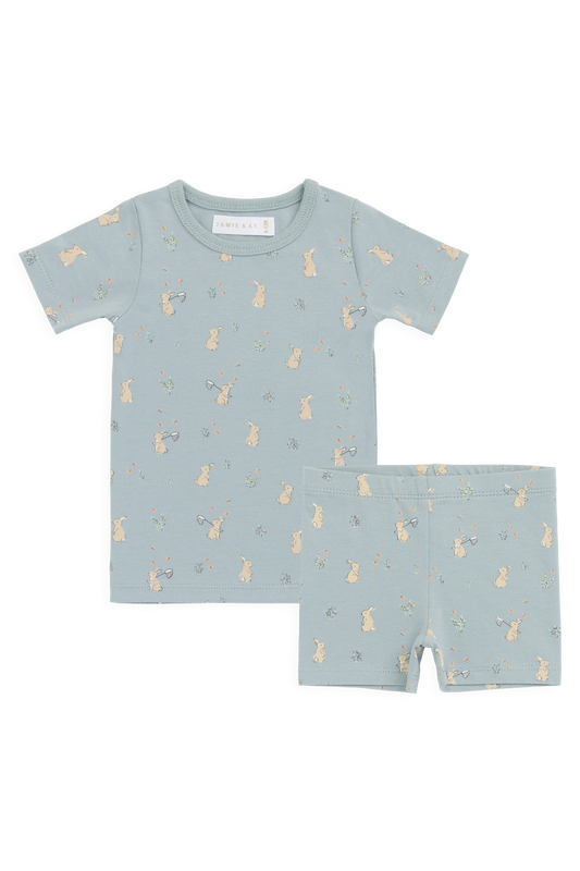 Organic Cotton Halston Short Sleeve Pyjama Set-Lapin Jardin Blue