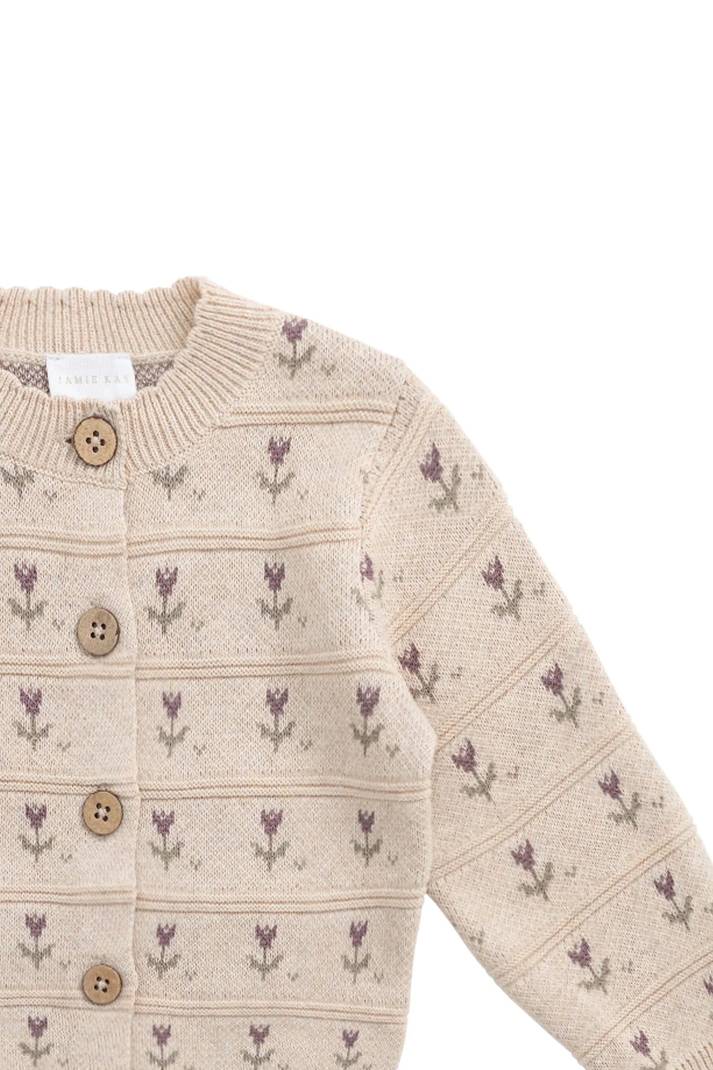 Knit Cardigan | Flower Jacquard Scallop