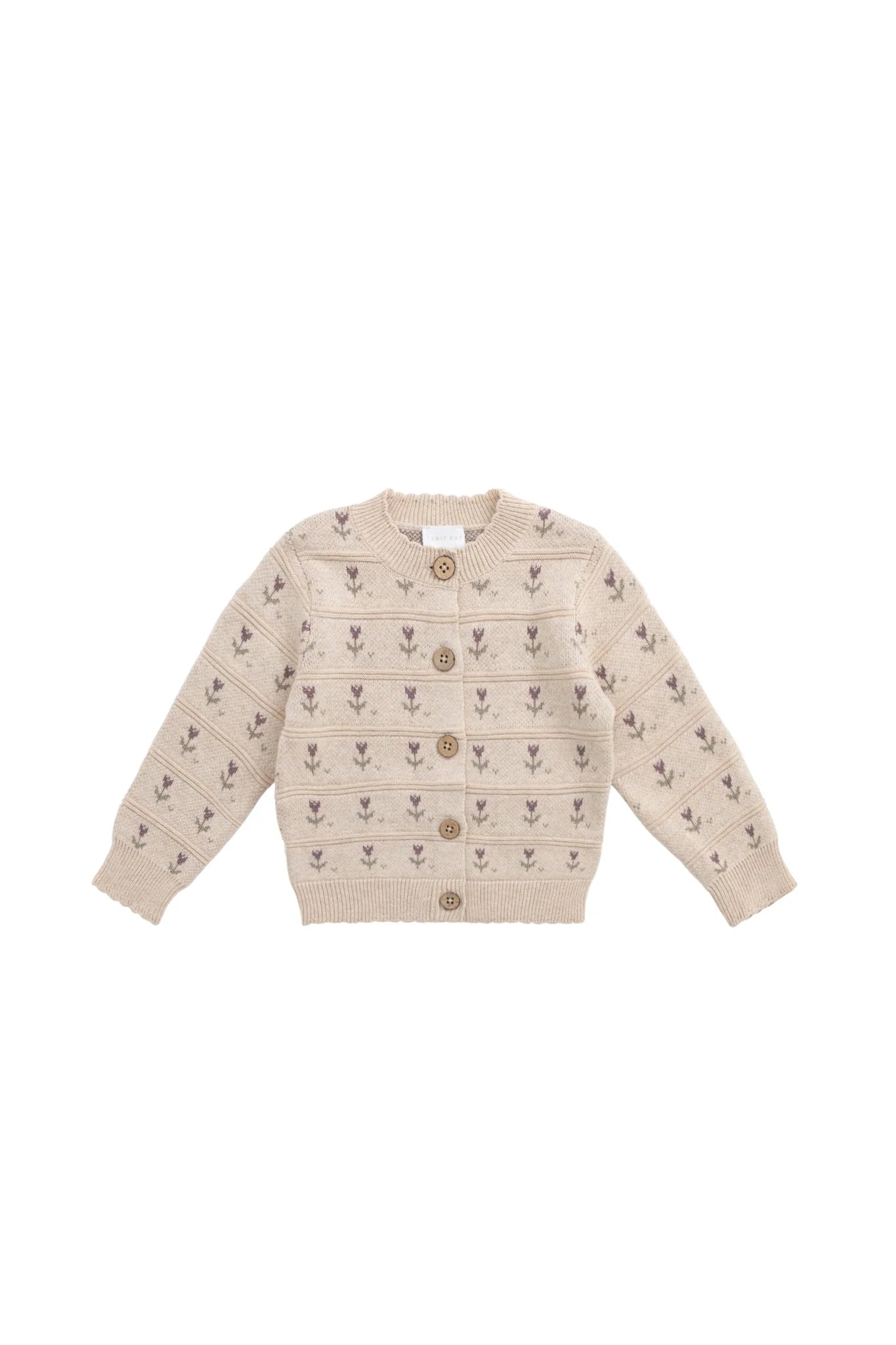 Knit Cardigan | Flower Jacquard Scallop