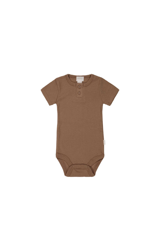 Organic Cotton Modal Darcy Rib Tee Bodysuit - Hojicha