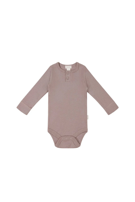 Organic Cotton Modal Long Sleeve Bodysuit - Mauve Shadow