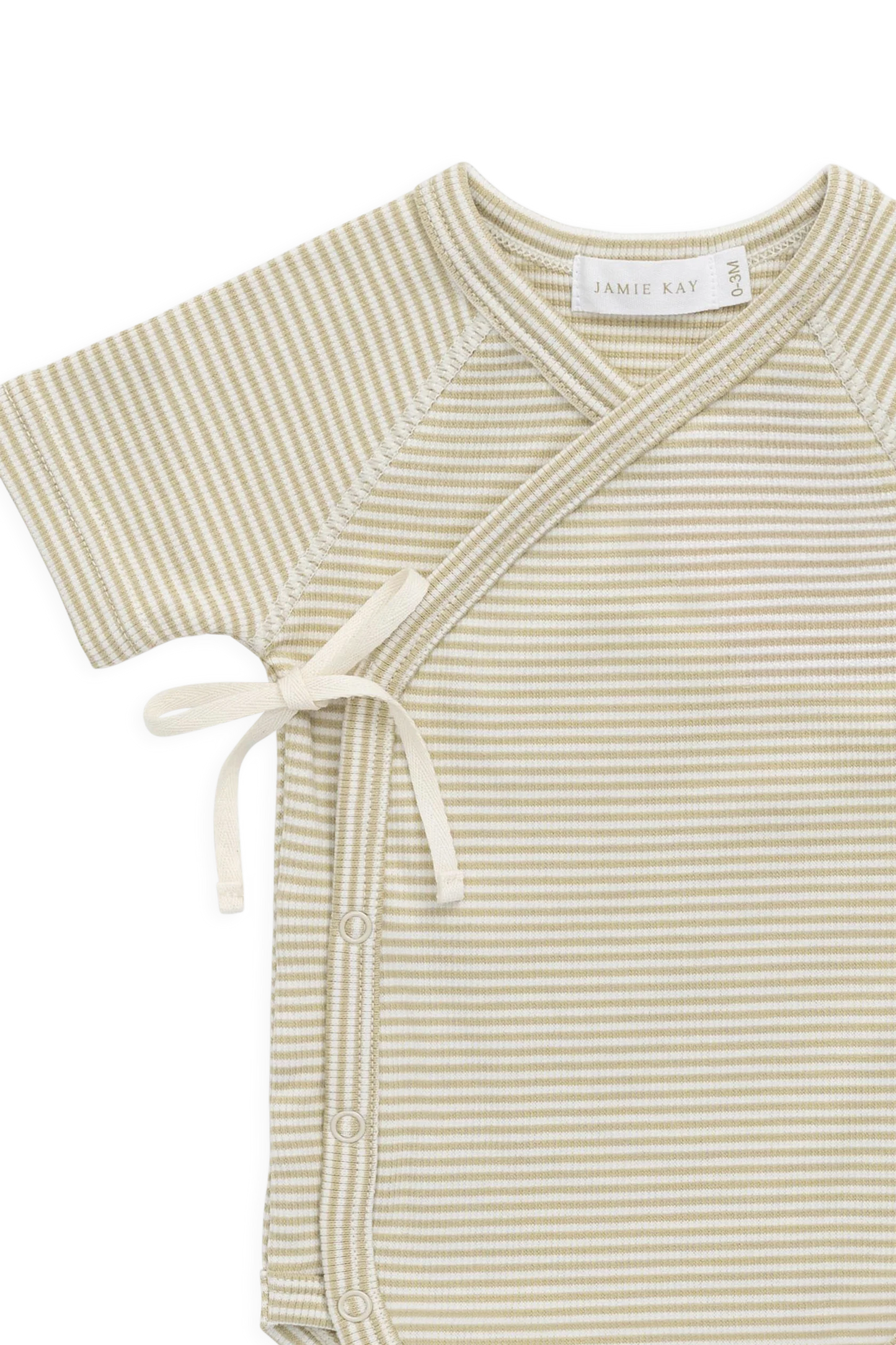 Organic Cotton Fine Rib Micah Short Sleeve Playsuit - Petite Stripe Hay/Cloud