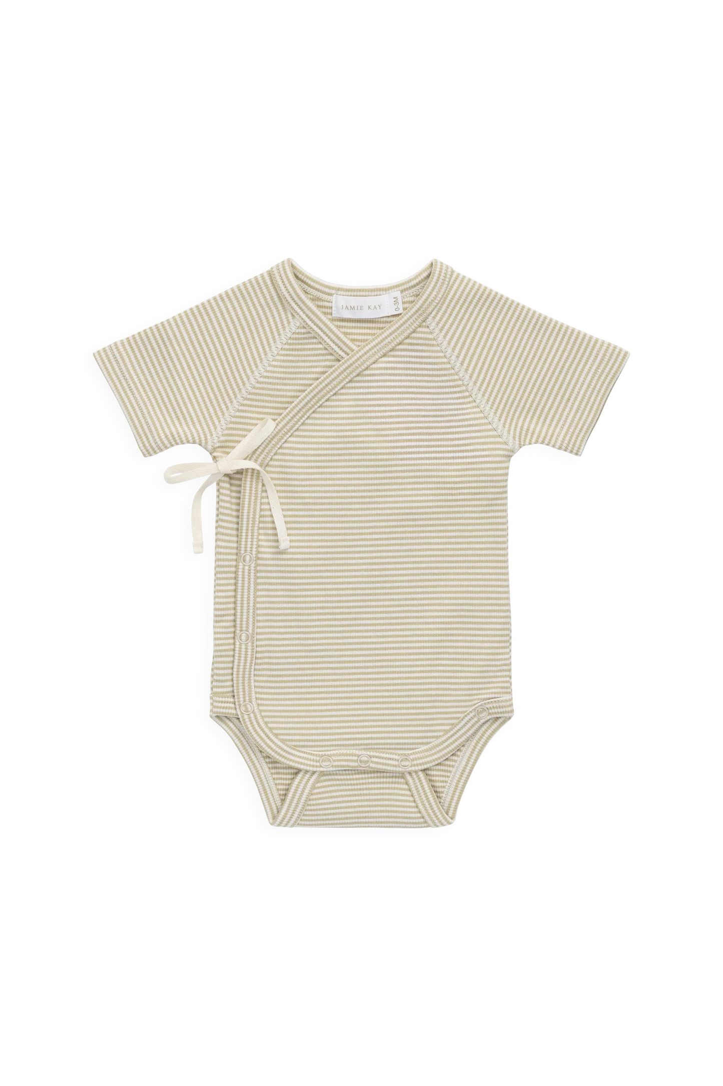 Organic Cotton Fine Rib Micah Short Sleeve Playsuit - Petite Stripe Hay/Cloud