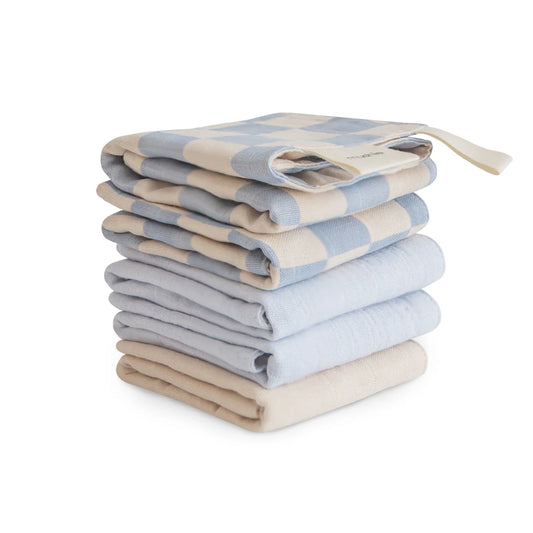 Muslin Cotton Washcloth (Blue Check)