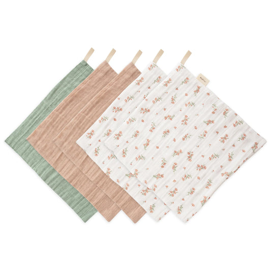 Muslin Cotton Washcloth 5-Pack| Pink Flowers Combo
