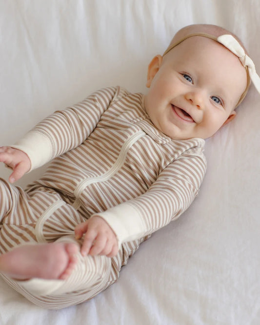Zip Long Sleeve Sleeper Almond Stripe