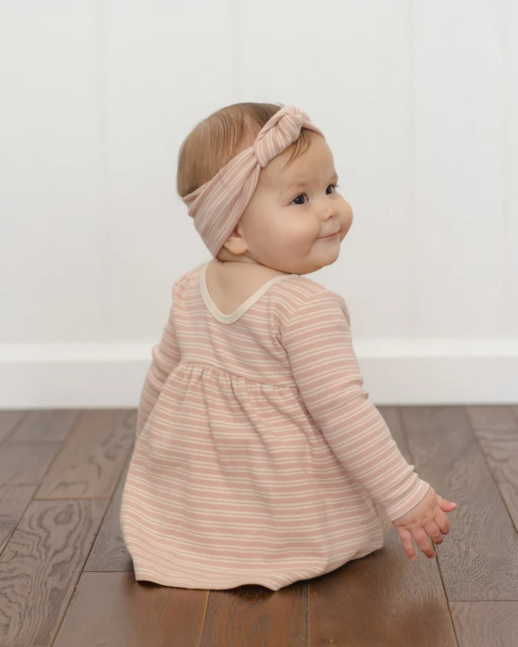 Ribbed Knotted Headband Dusty Rose Microstripe