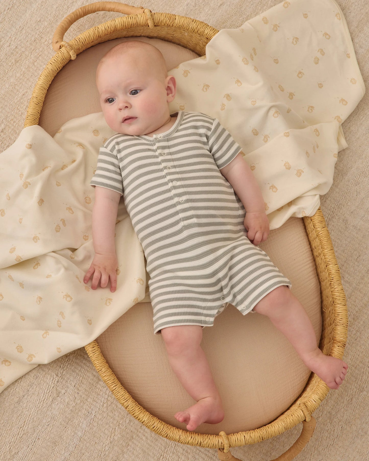 Waffle Snap Romper (Sage Stripe)