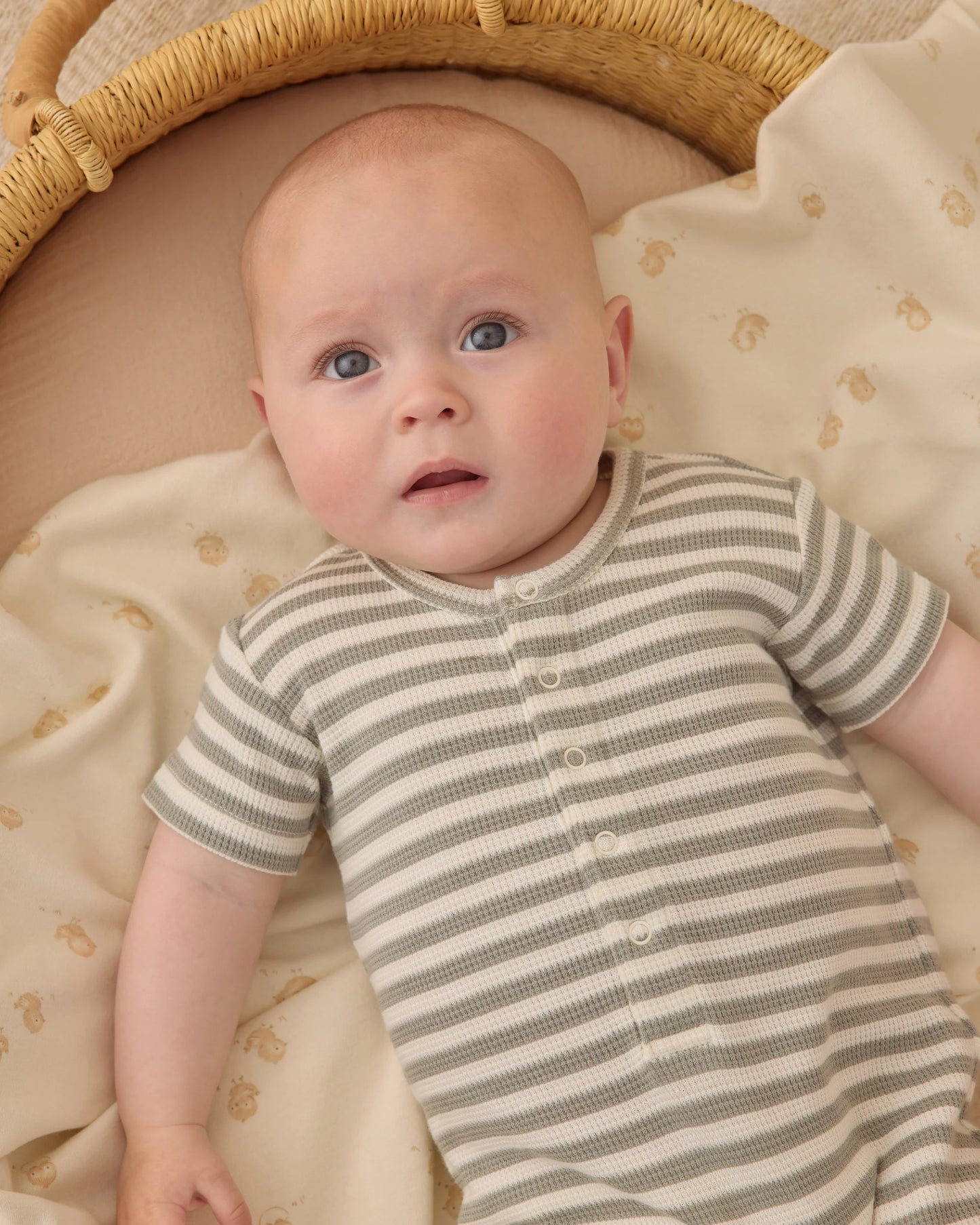 Waffle Snap Romper (Sage Stripe)