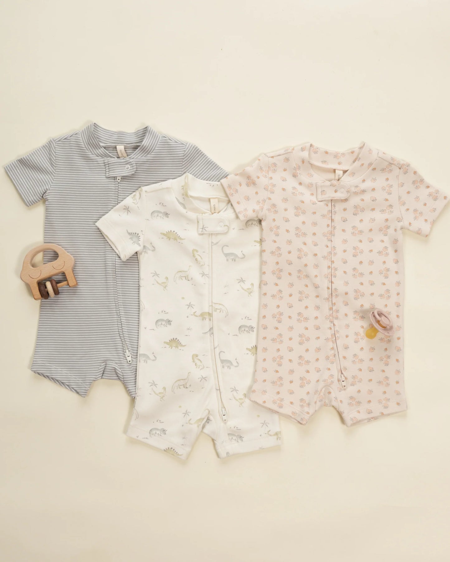 Zip Short Sleeve Sleeper (Sage Micro Stripe)
