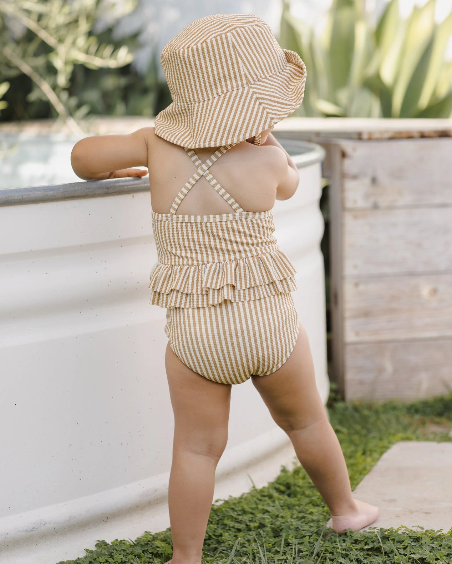 Ruffled One Piece Swimsuit Honey Stripe