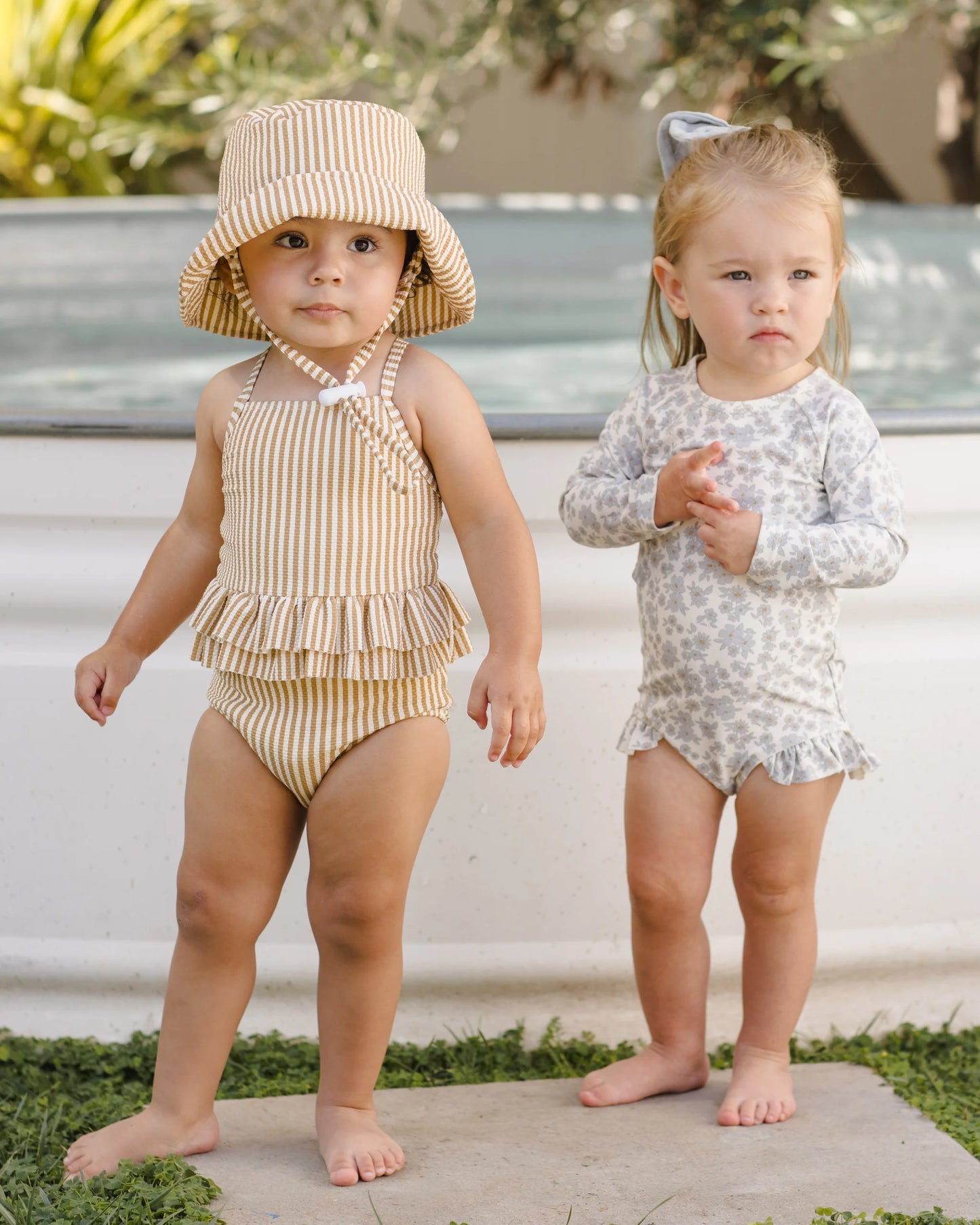 Ruffled One Piece Swimsuit Honey Stripe