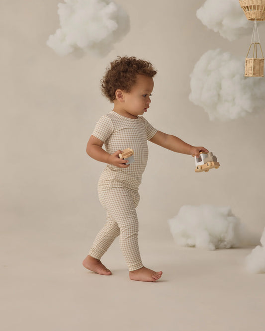 Bamboo Short Sleeve Pajama Set - Oat GIngham