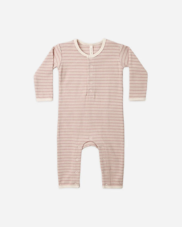 Ribbed Baby Jumpsuit Dusty Rose Microstripe