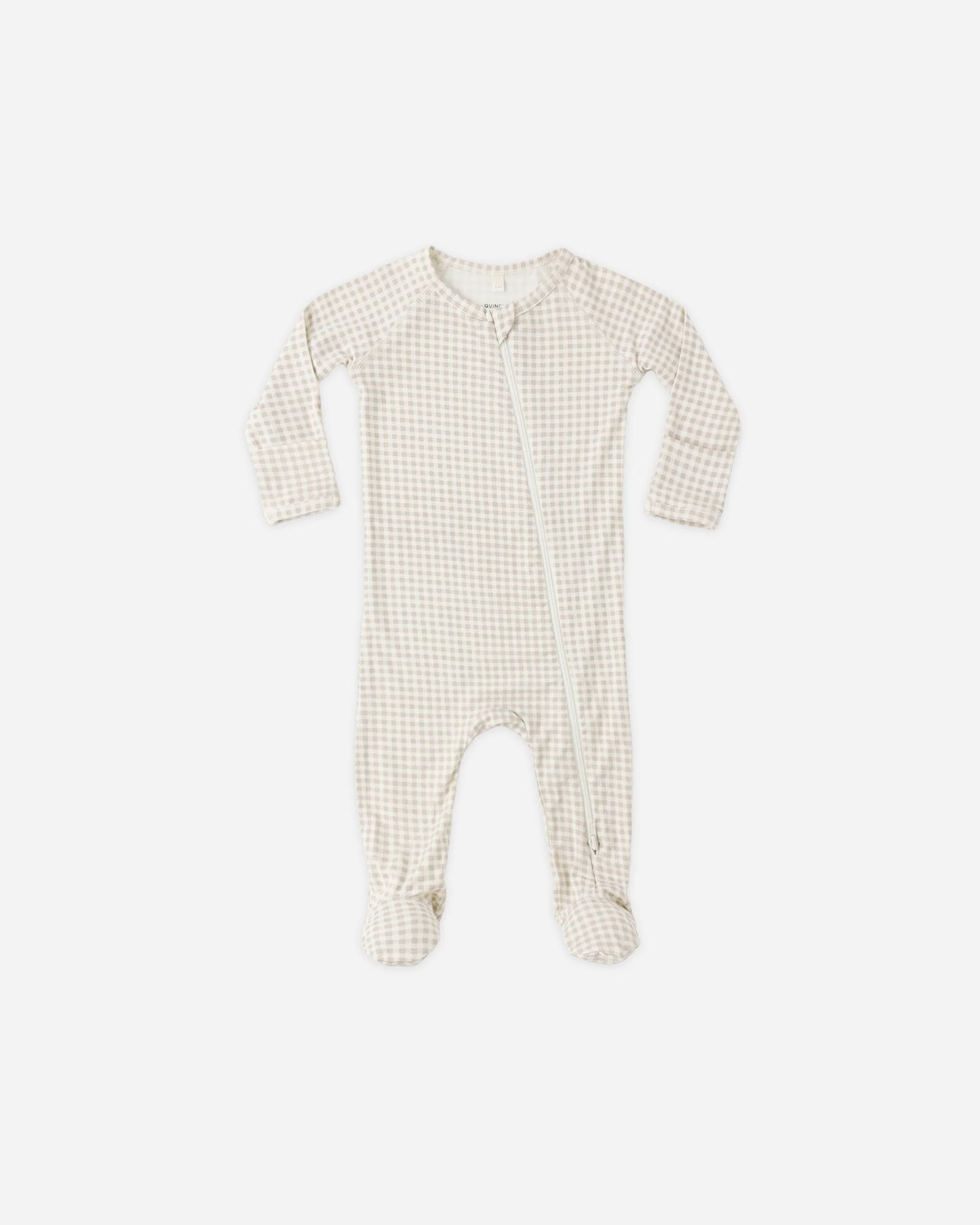 Bamboo Zip Footie Oat Gingham