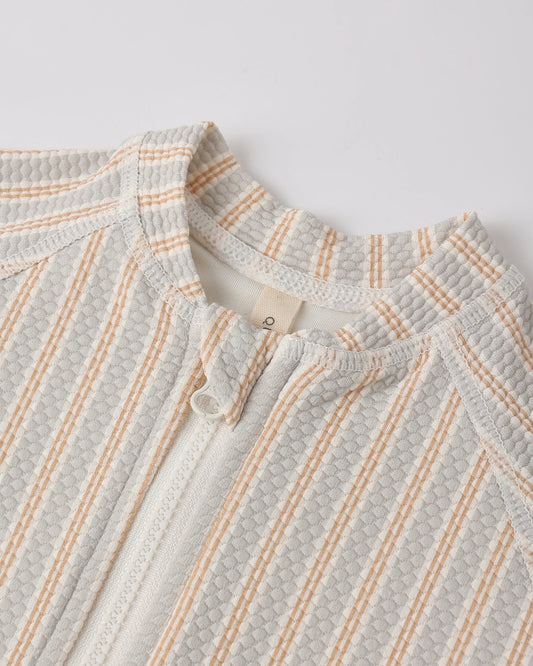 Zip Rashguard One Piece Blue + Butterscotch Stripe